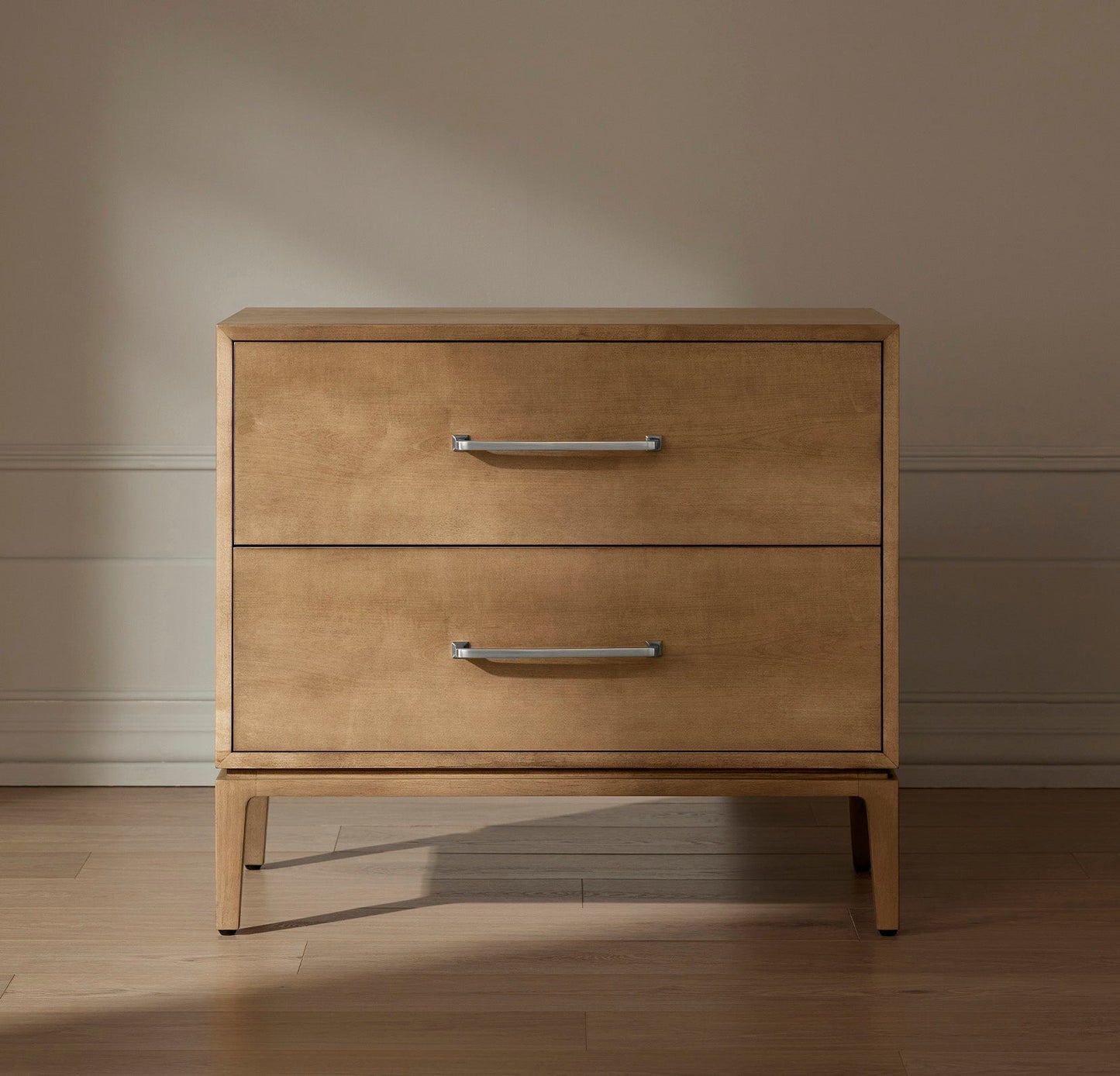 2-Drawer Wood Nightstand - Bluff - Silver